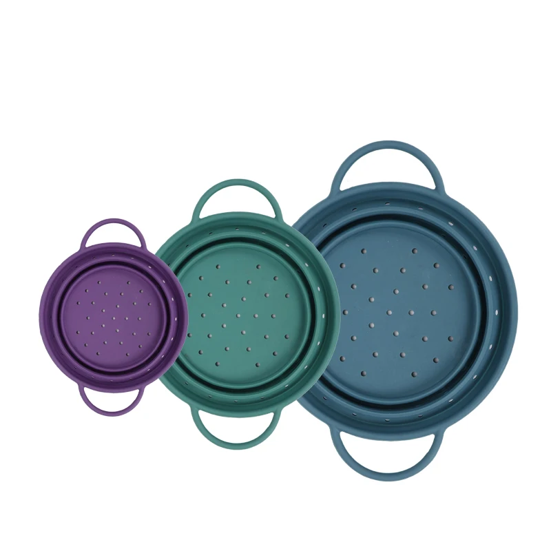 high-quality Silicone Foldable Filter Strainer Round Collapsible Colander Kitchen Plastic Fruit Vegetable Washing Drain Basket