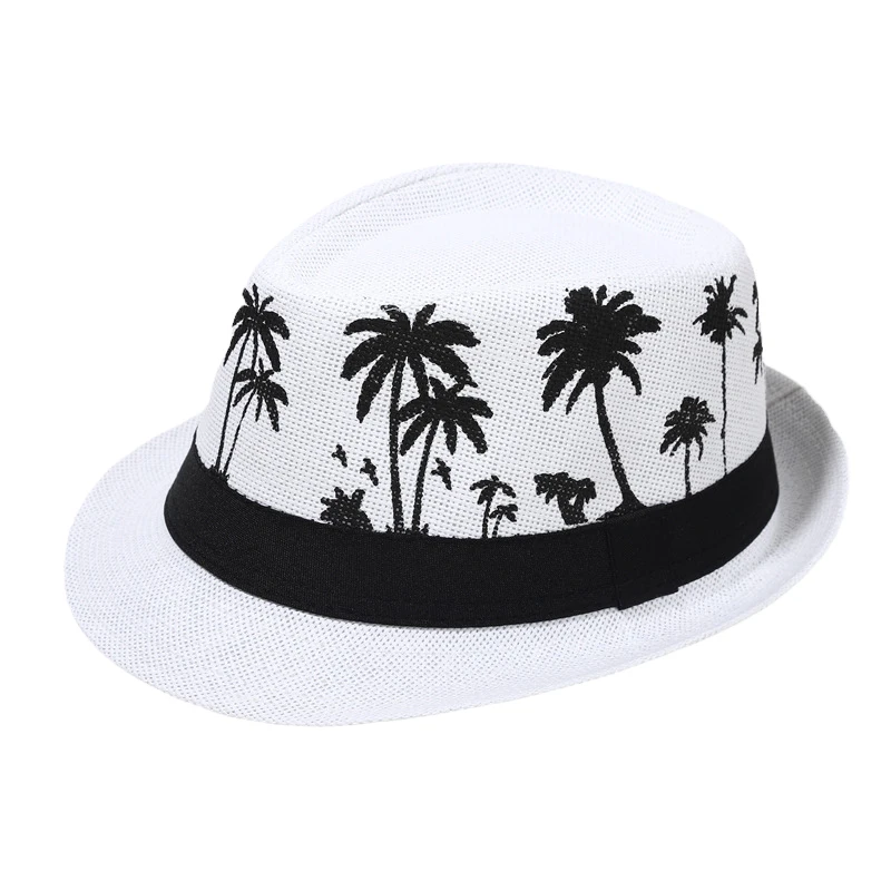 New Product Summer Casual Seaside Tree Pattern Men Top Hats Beach Sunscreen Straw Hat