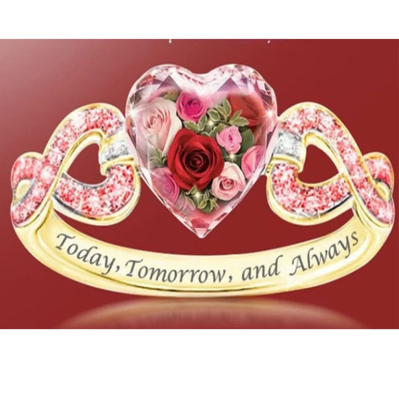 
copper wedding rings romantic jewllery European and American style Diamond Rose Ring heart gold ring 