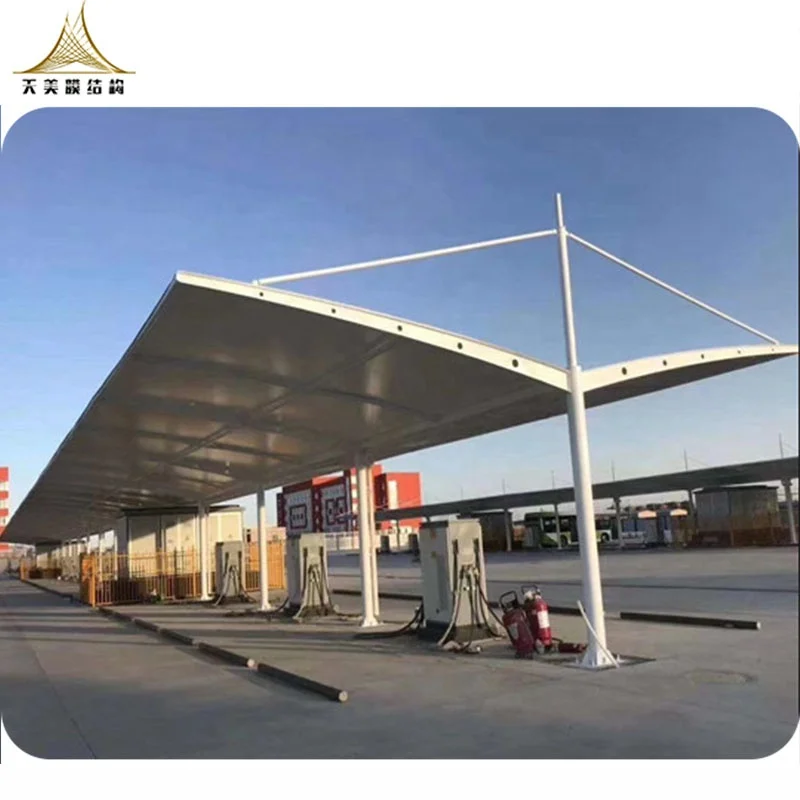 pvdf membrane car parking shades steel cantilever carport building