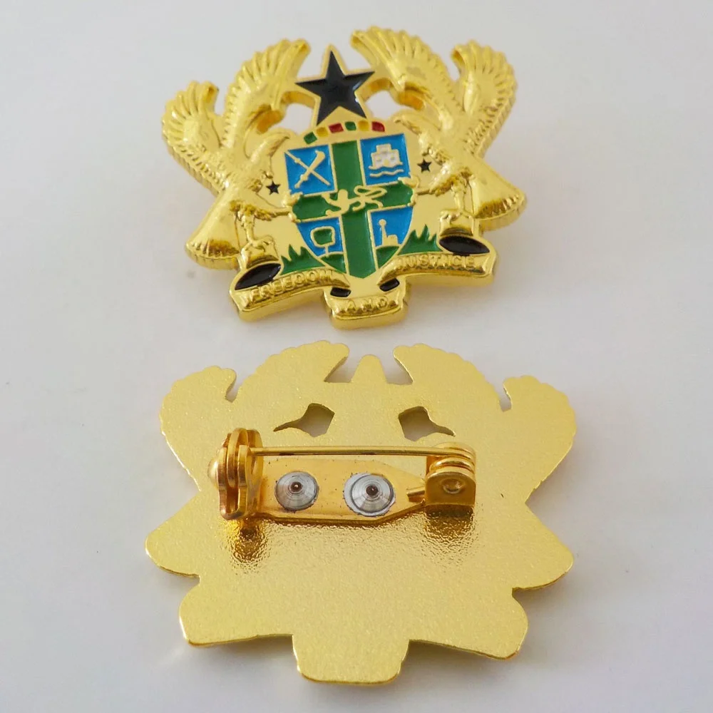 Ghana Coat Of Arm Gold Plating Zinc Alloy Metal Badges With safety pin on back