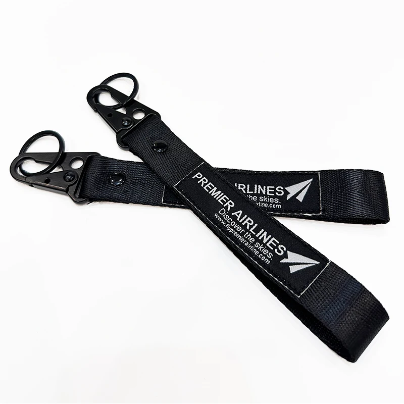 Hot Sale Custom Airlines Keychain Black Eagle Mouth Buckle Carabiner Hand Wrist Lanyard Keychain Strap