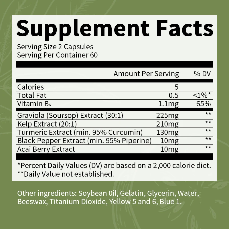 Beworths Organic Soursop Graviola extract supplement Soursop Graviola Softgel Capsule for Immune Digestion