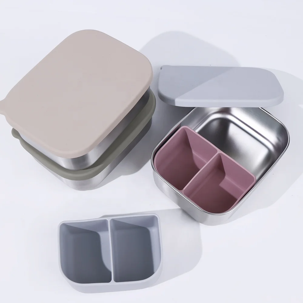 New Bpa-free Eco-friendly Silicone Seal Proof Stainless Steel Food Container Kids Dishwasher Bento Lunch Box With Silicone Lid