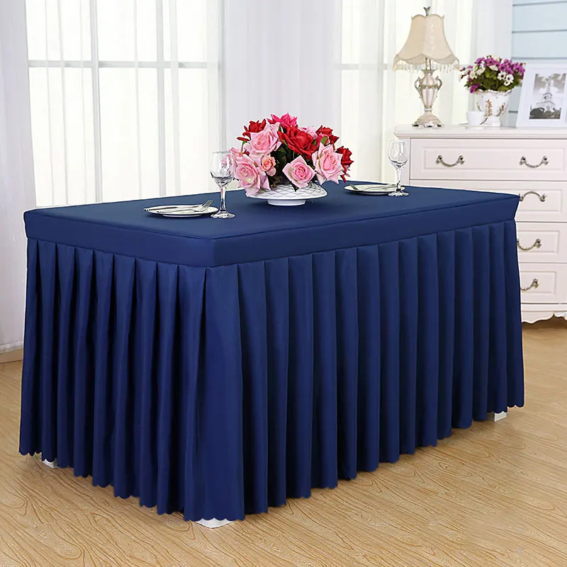 White Rectangle Customized Size Polyester Banquet Table Cover Cheap Plain Banquet Wedding Table Skirt