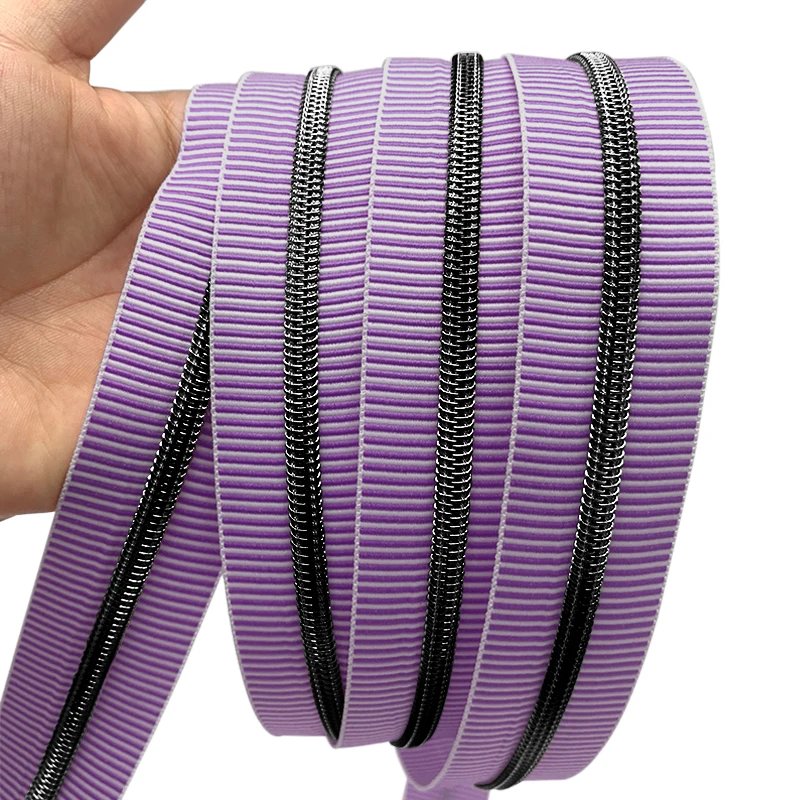 Custom colorful #5 purple stripe nylon zipper bag jacquard zipper tape long zipper coil for clothes