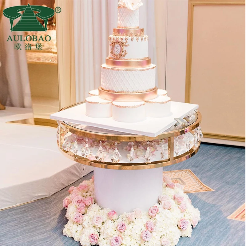 Роскошный золотой кристалл из нержавеющей стали боковой круглый зеркальный свадебный торт стол