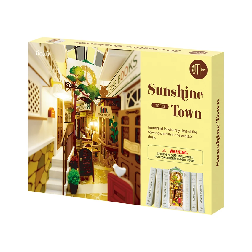 Robotime Rolife Book Nook TGB02 3D Wooden Sunshine Town Puzzle DIY Miniature Doll House