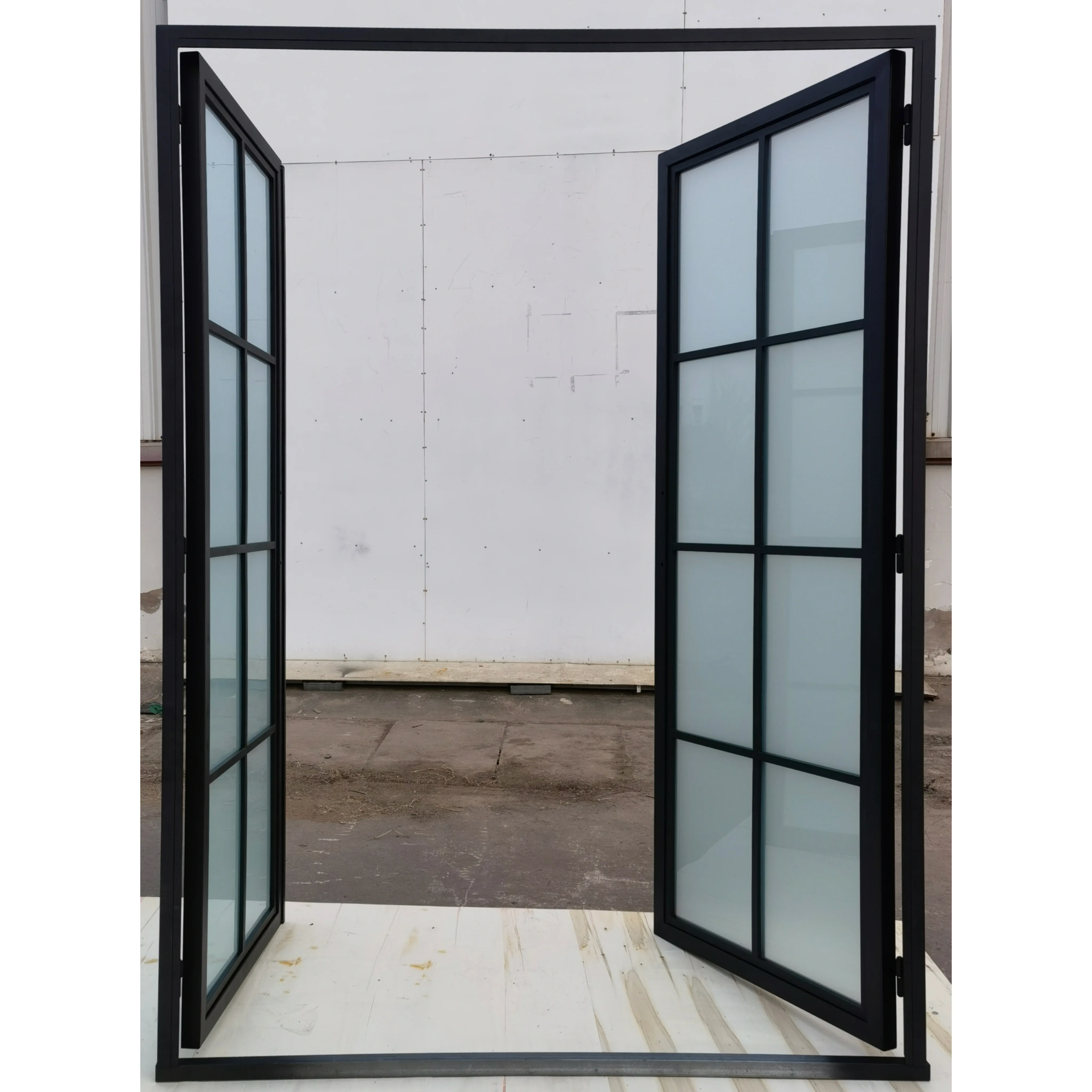 Hot Selling Premium Quality exterior metal french doors Black Metal Framed Steel Glass Door