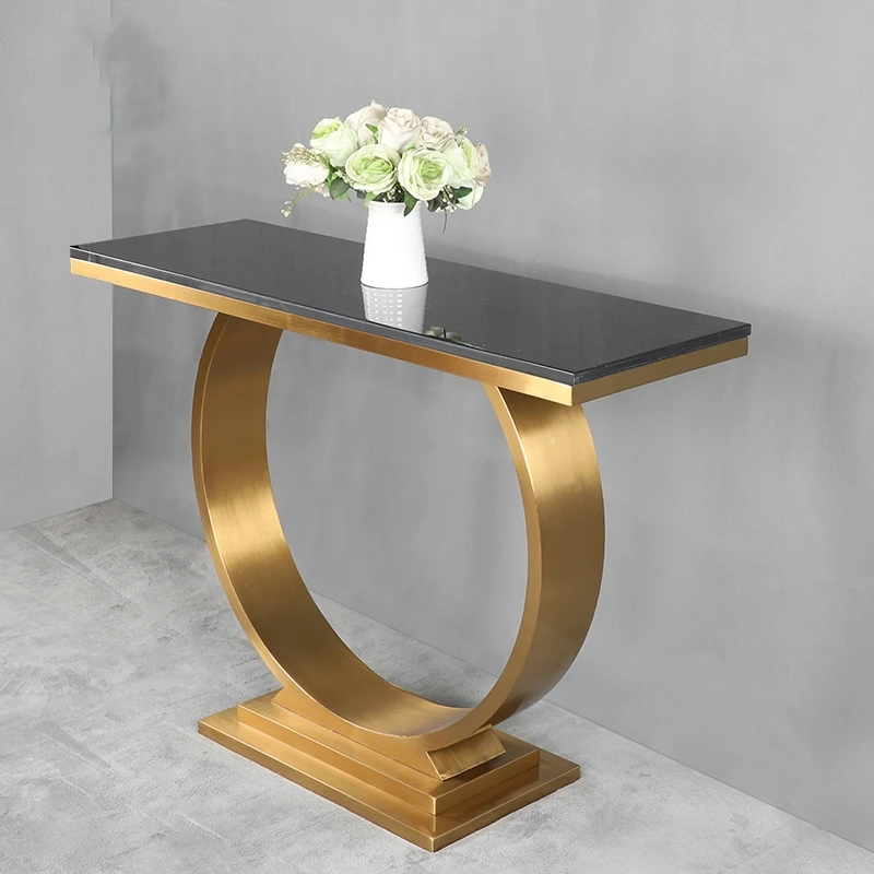 The new design golden mirror modern luxury marble entrance console with mirror laser elegant white silk metal objects
