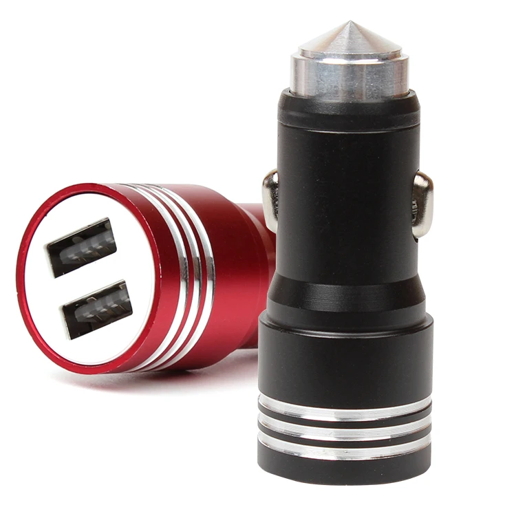 Быстрая зарядка 2.4A 12v-24v Автомобильное зарядное устройство USB с новых молоток безопасности для мобильных телефонов на базе ios и android type-c планшетных