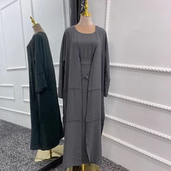 2022 Hot Selling Islamic Clothing Dubai Turkey Wrinkle Polyester 3pcs Set For Muslim Women Simple Abaya Set