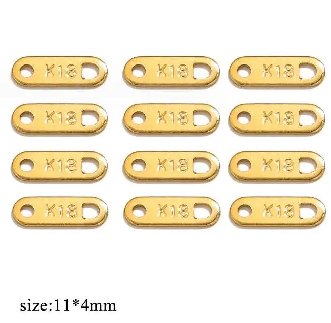 Wholesale Diy Engraved 18K Gold Plated Stainless Steel Charms Chain Tail End Jewelry Tags With Logo Custom