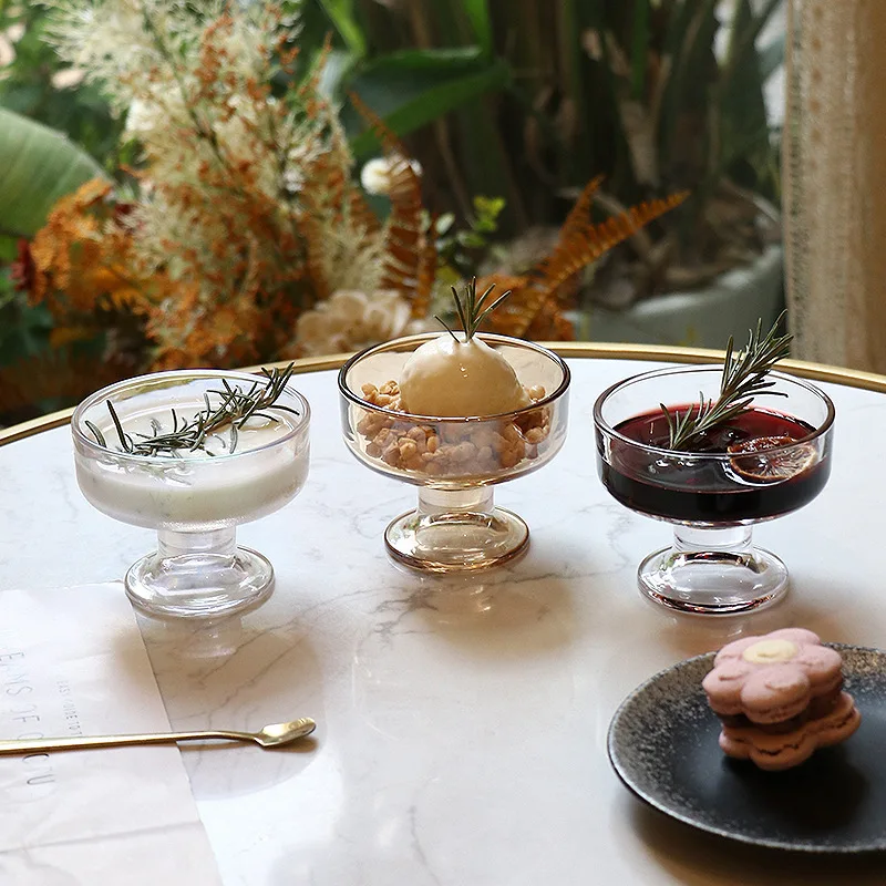 2022 Manufacturers wholesale Ins Wind glass ice cream cup Home creative highfoot ice cream dessert milkshake cup