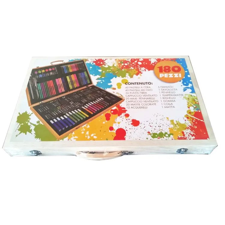 Factory supply wholesale professional 180 pieces art set with wooden box