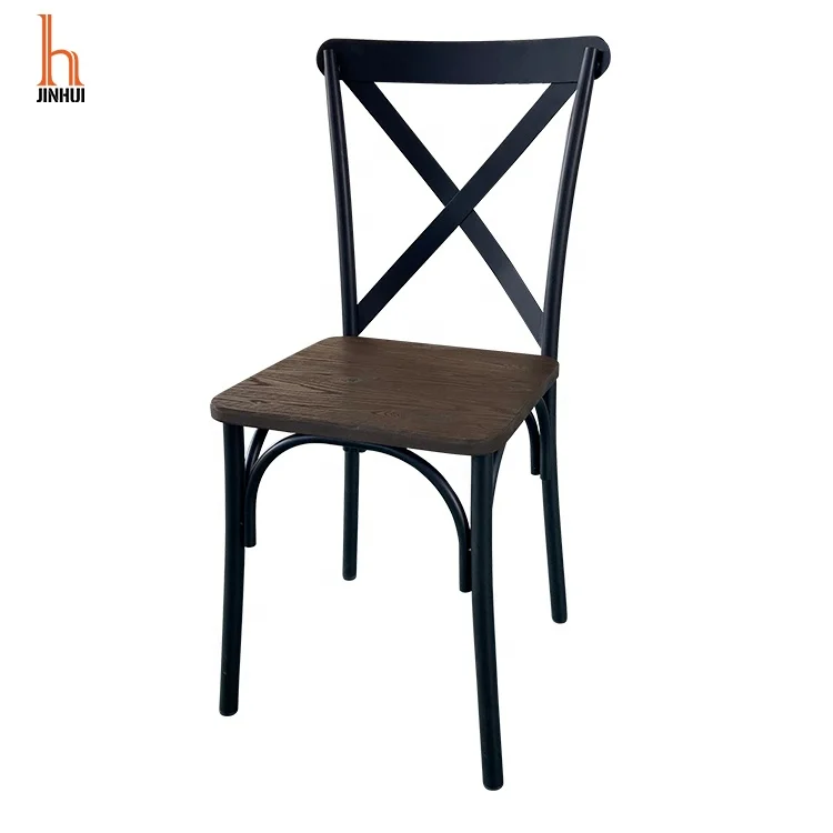 Industrial vintage cross back metal dining restaurant outdoor event chair