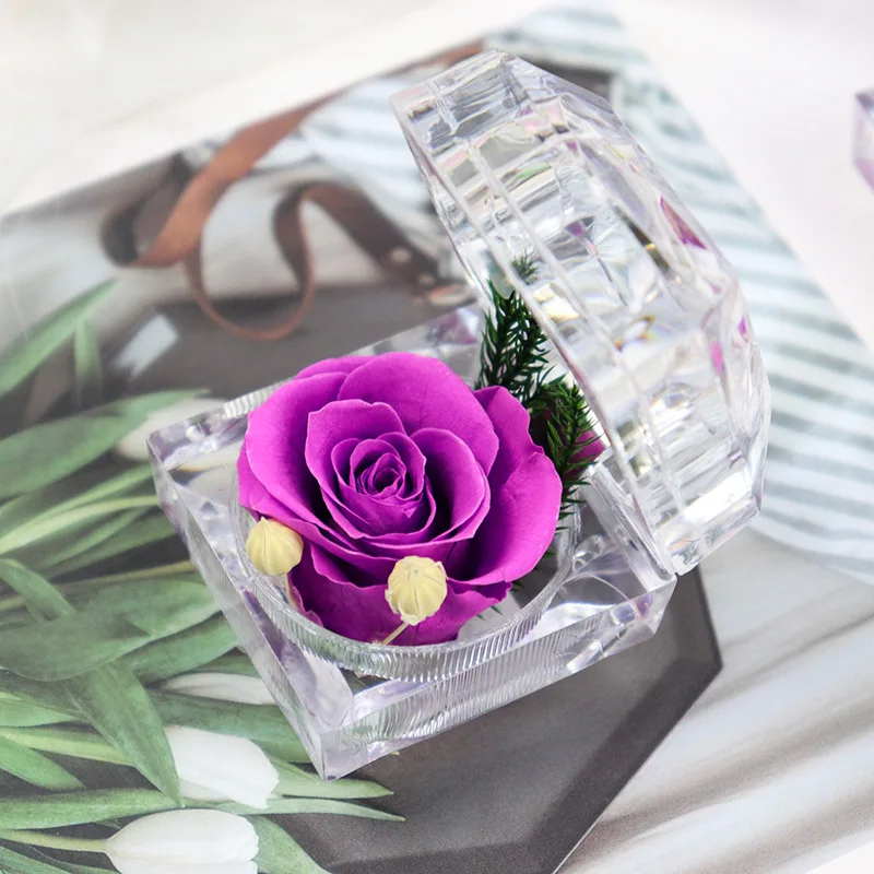 Cheap Price Mini Gifts Acrylic ring Boxes Preserved Roses
