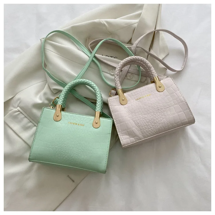 2024 New Stone Small Square Bag Trend Fashion Texture Female Foreign Style Handbag Woven Cross Body Bag High Quality Hot-Selling