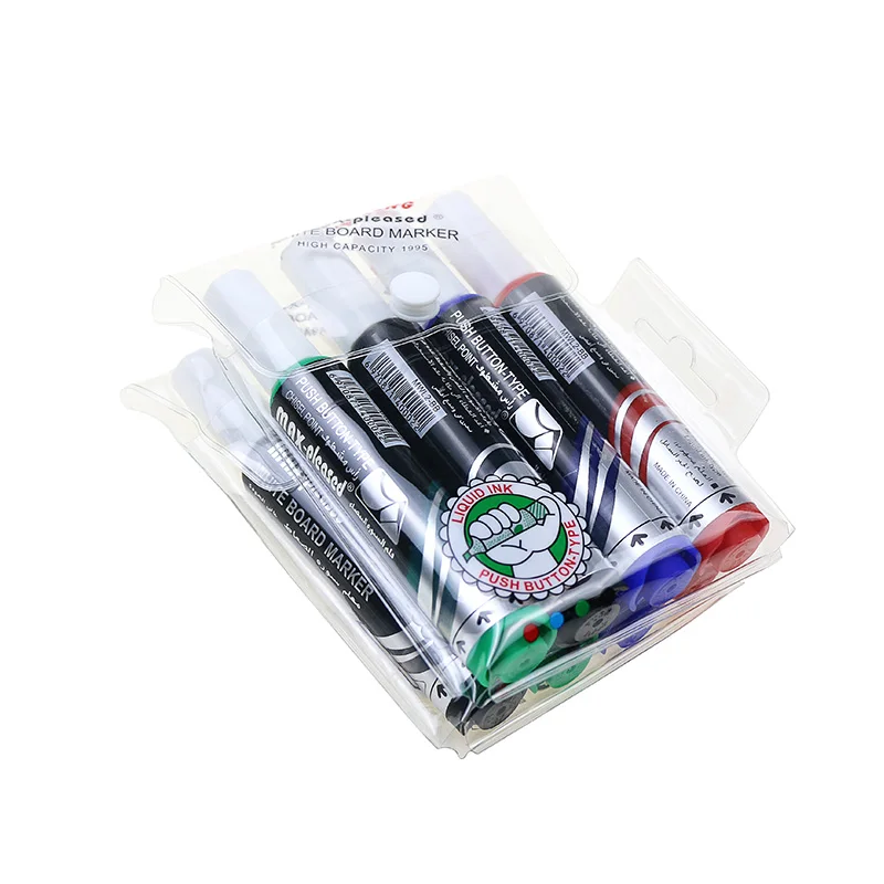BECOL High Quality Pressing Direct Liquid Type Flat Tip Whiteboard Marker Non Toxic Big Capacity 4 Colors Whiteboard Marker Set