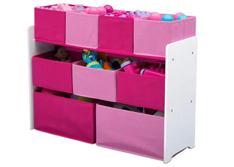 Children baby wood kids toy storage organizer with fabric box bin