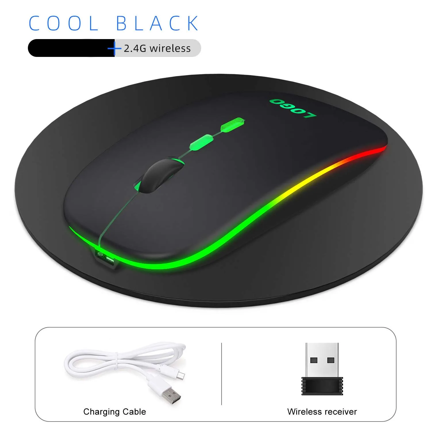 USB компьютерная мышь беспроводная игровая цветная светодиодная подсветка перезаряжаемая для ноутбука