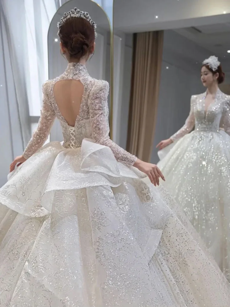 SUNNY Bride Main Yarn Shoulder Large Size Sweet Wedding Dresses