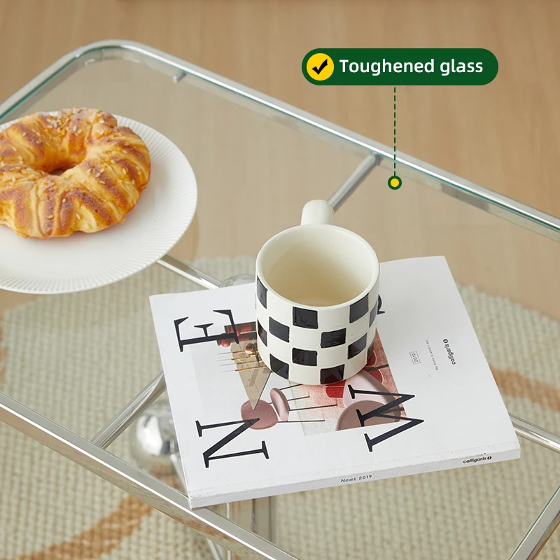 Nordic tempered glass stainless steel lifting coffee table modern simple small apartment movable sofa side table