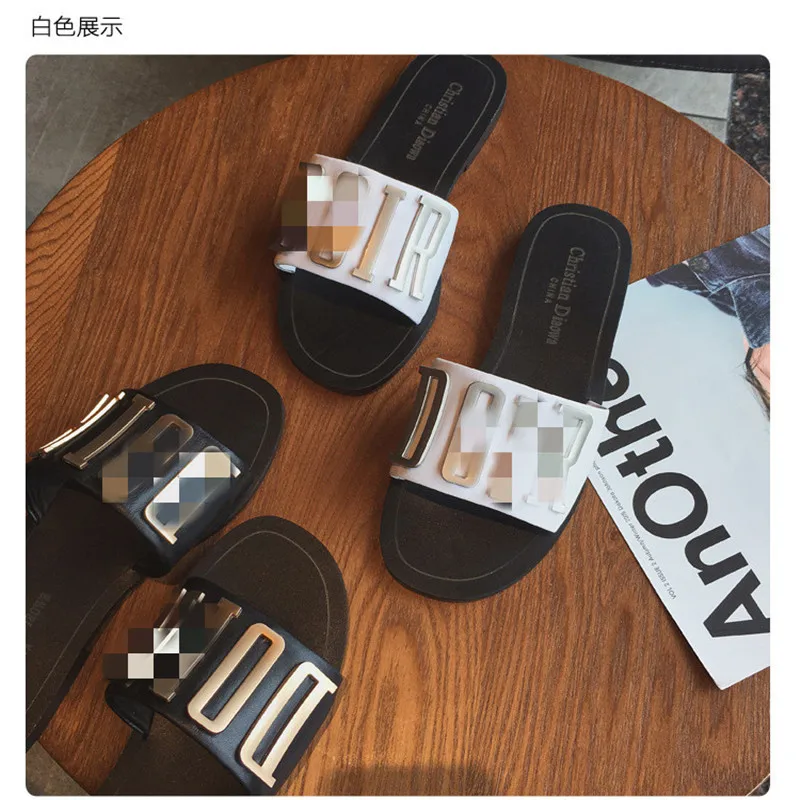 
MFL03 New Arrival Metal Flat Slippers Brand D*or Slides Slippers For Women 2021 