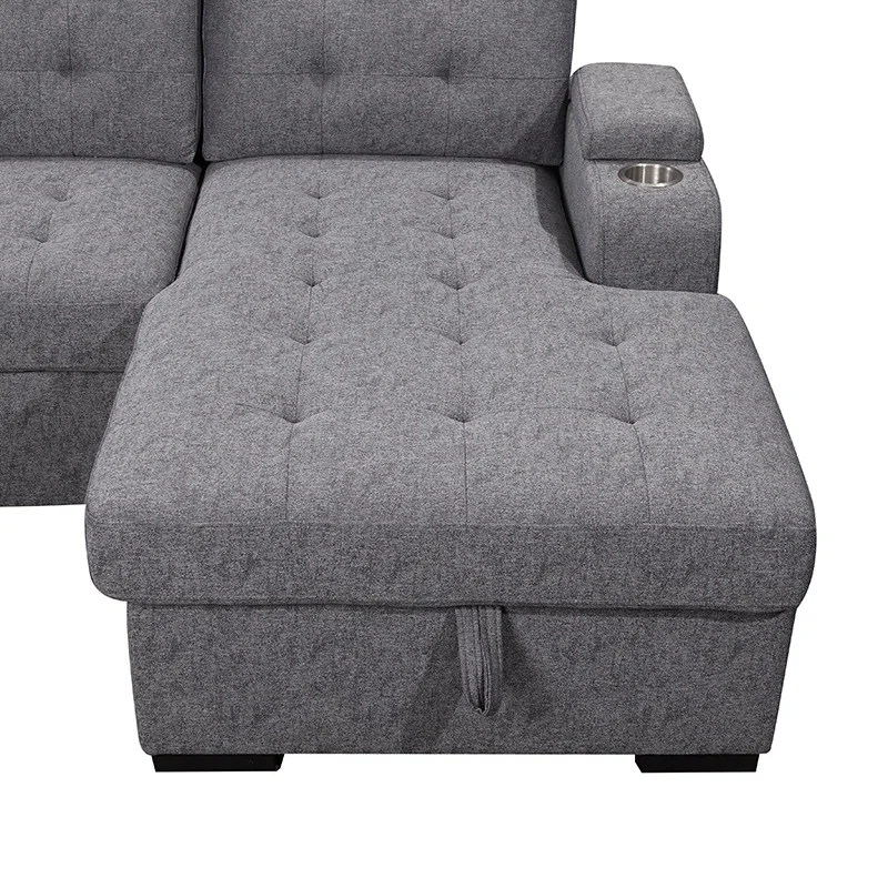 Customized Corner Sofa Set 1 Seats Chaise Living Room Sofa Steel Cups in Armrest Sofa Bed with Storage
