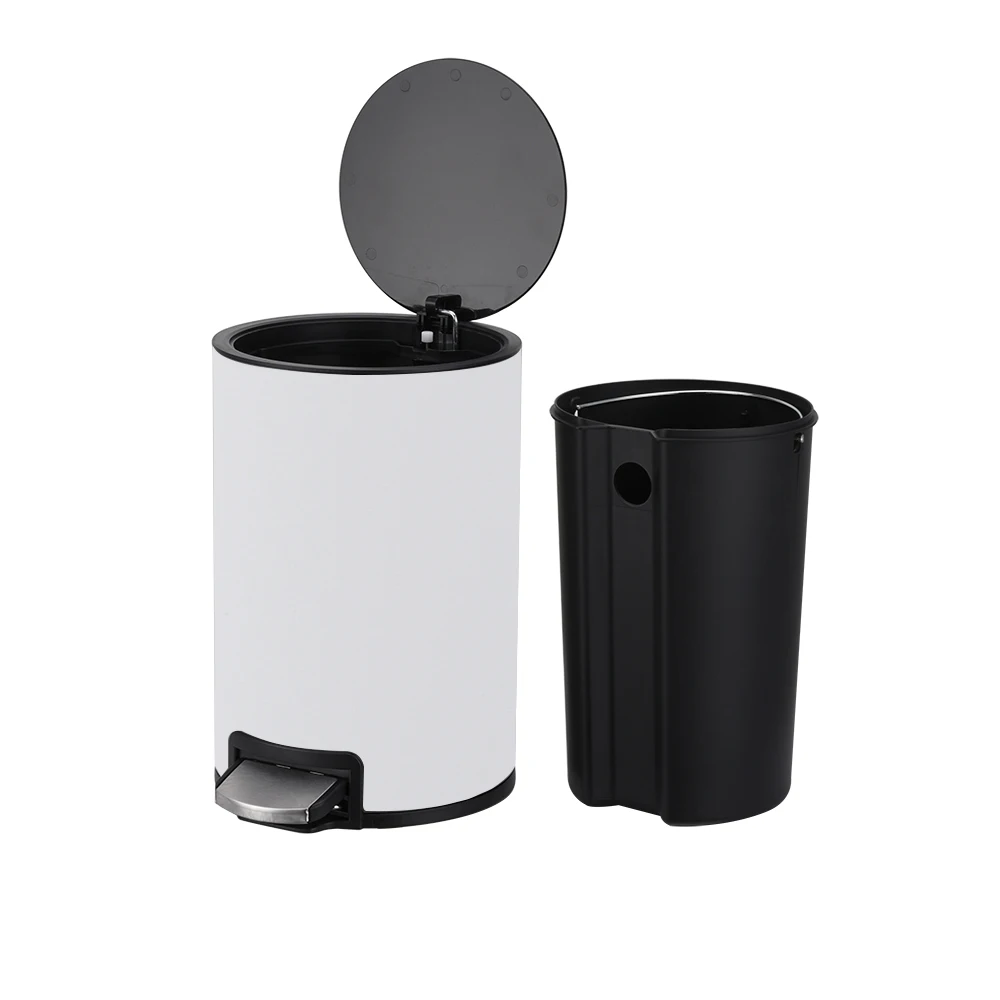 Office kitchen bathroom Stainless steel white thin lid design trash dust bin for waste paper bin soft close pedal bin