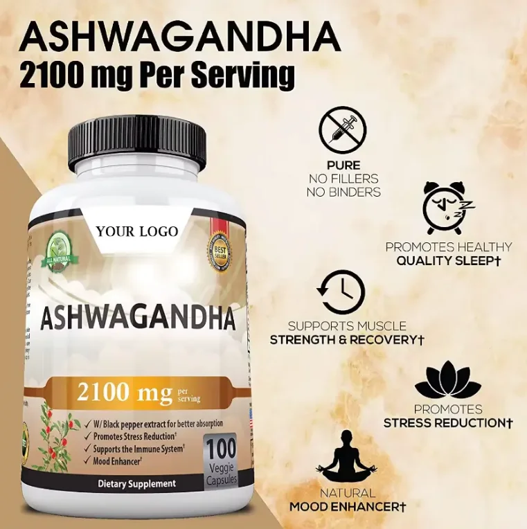OEM Private Label Pure Organic Maca Capsules Energy Support 2100mg powder and root extract Vegan Capsules  Ashwagandha Capsules