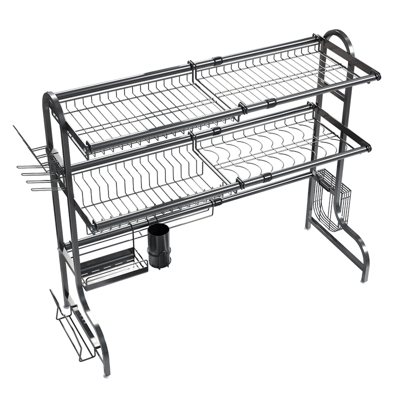 kitchen multipurpose 2 tiers 201 stainless steel cutlery extendable over the sink dish drying rack