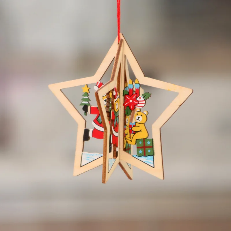 Hot Selling Wooden Christmas Tree Decoration Hollow Out Christmas Pendant Wooden Ornaments