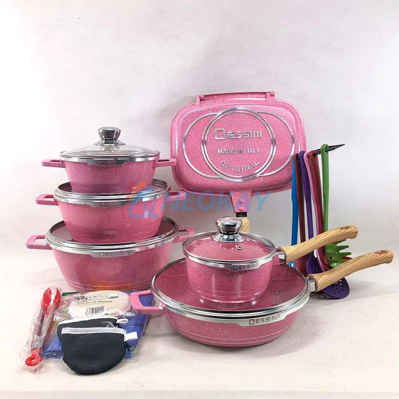 Product Upgrade Pink Cookware Complete Collection Sauce Pot Soup Pot Frying Pan Double Sided Cookware Set