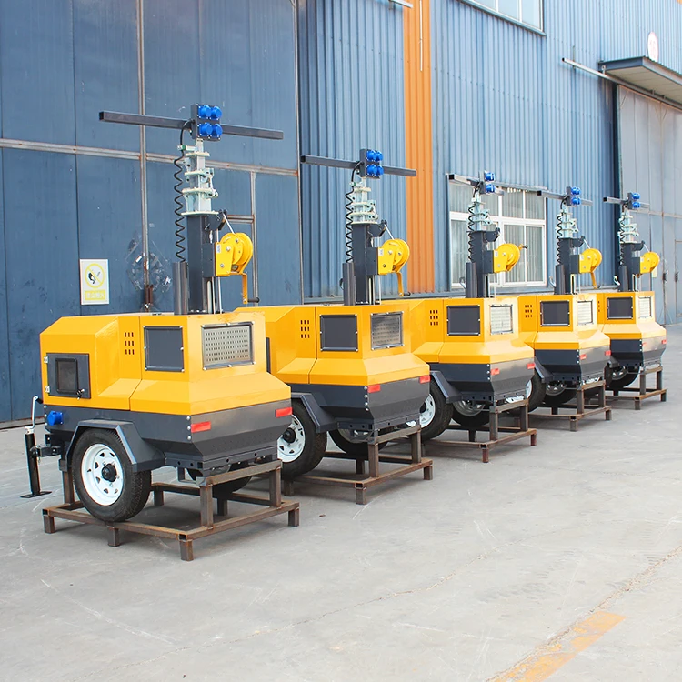 Construction Mobile Outdoor Light Tower Trailer Mounted Diesel Generator Mobile Lighting Tower