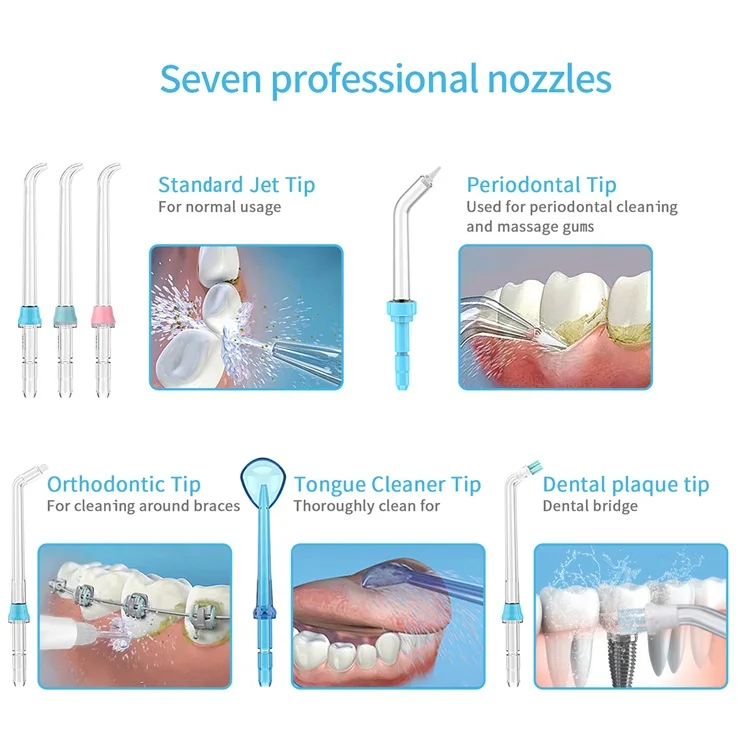 White Portable Disinfect Function Desk Topwater Flosser Oral Irrigator Electric With 7 Brush Heads