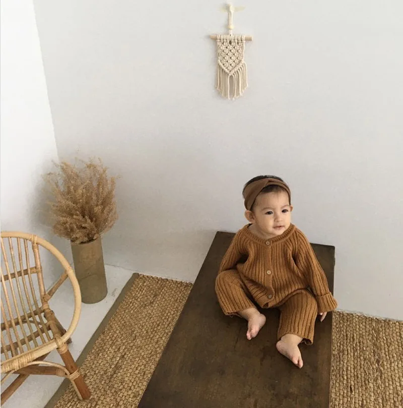 
2021 Baby Clothing Brief Style Toddler Boys Jumpsuits Infant Girls Knitwear Single Breast Baby Outerwear 