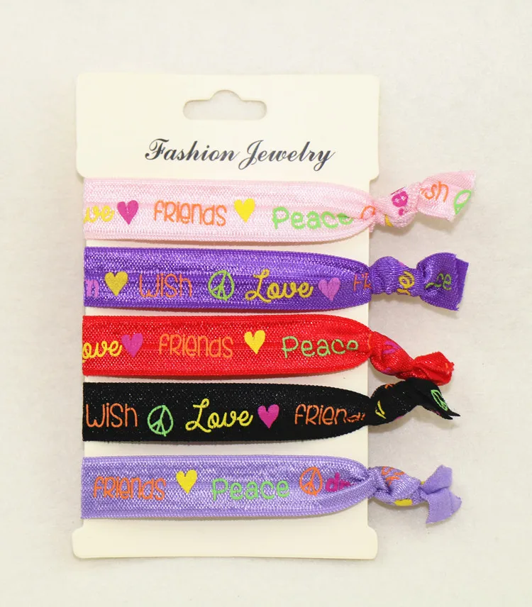 Letter Printed Hair Ties Ribbon Fold Over Elastic No Crease Word Ponytail Holder