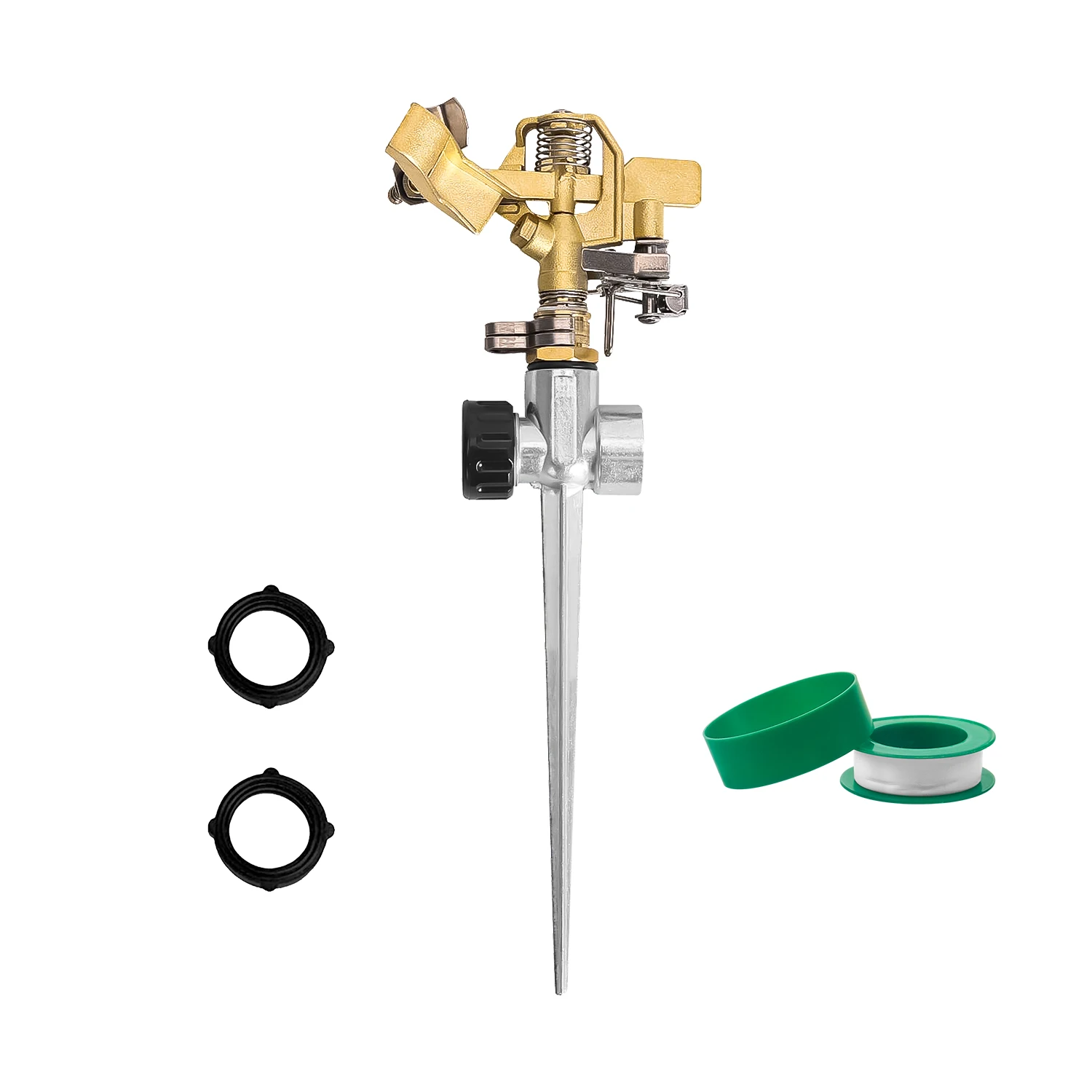 brass Impact Sprinkler With Spike with 1 Tape and 2 Rubber Washers