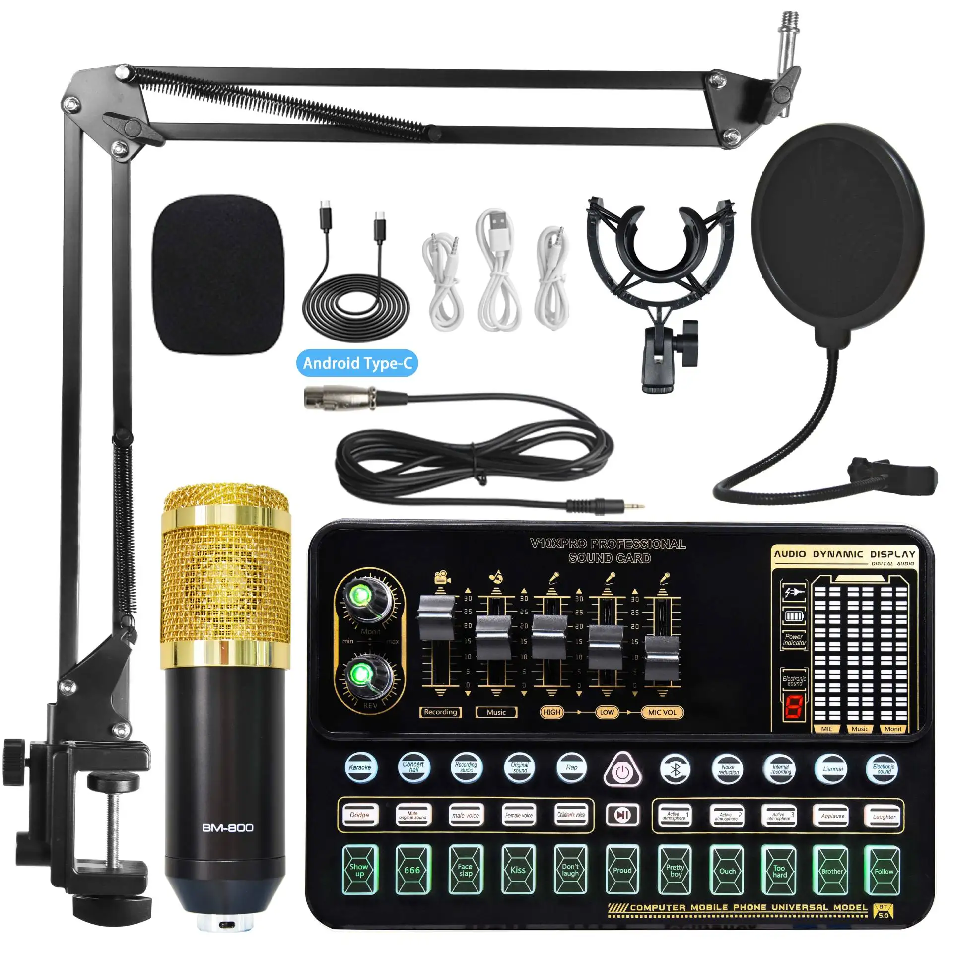 bm800 mic V10 Pro Sound Card v300 Set the Professional studio recording  SoundCard condenser microphone for mobile phone tiktok