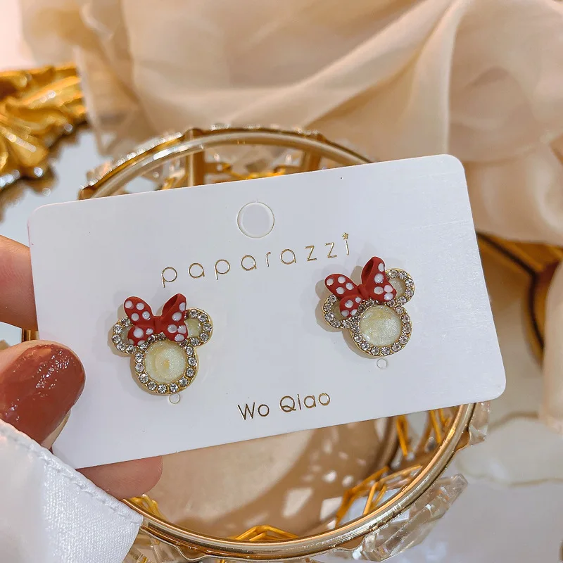 Fashion Diamond-studded Bow Mickey Head 925 Silver Needle Earrings Stud earrings