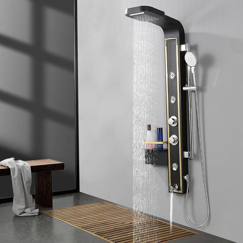 stainless steel wall mounted black shower column shower panel tower with many colors painting led digital shower