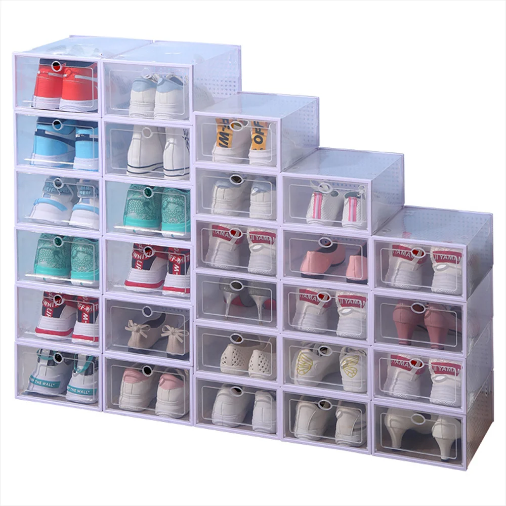 Factory directly supply stackable transparent PP shoe box storage plastic lady leather shoes high-heeled shoes storage container
