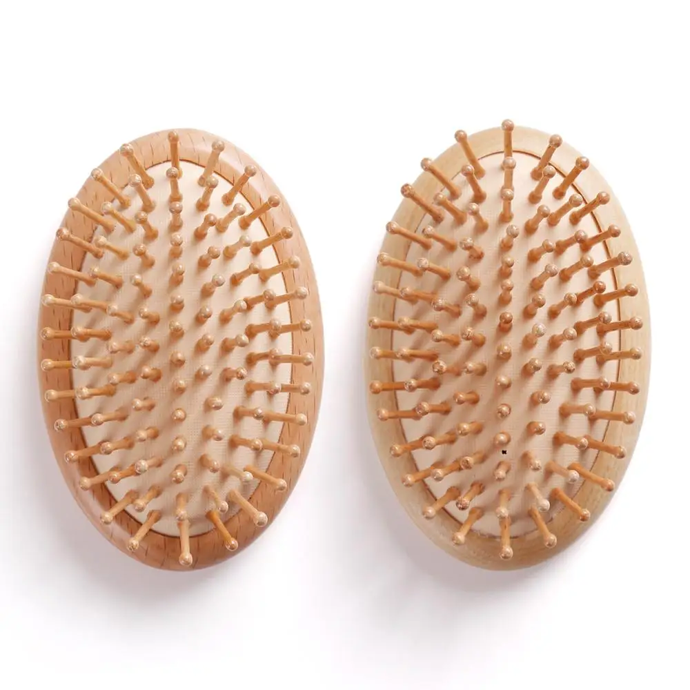 Portable oval wooden mini hair brush travel pocket hairbrush custom logo