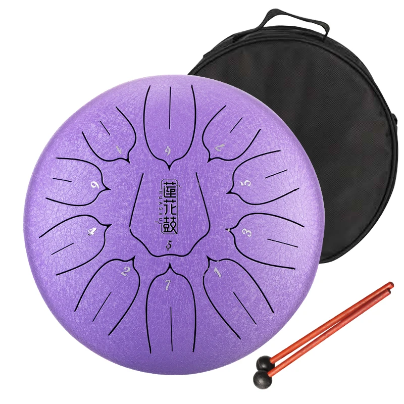 Hluru Hot Sale 11 Note 10 Inch Handpan Musical Instruments Drums F Tone Percussion Instrument Lotus Steel Tongue Drum THD11
