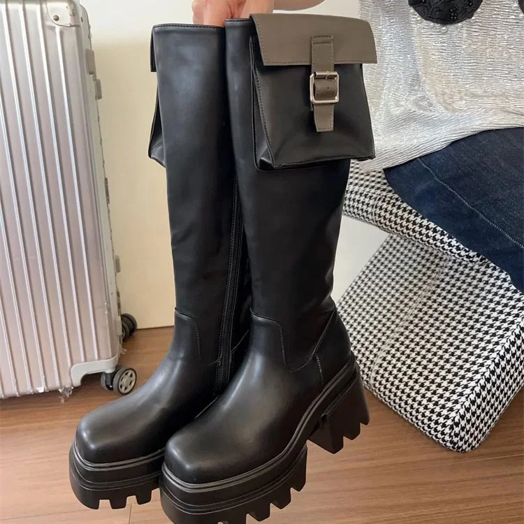 ENMAYER In Stock Knee High Platform Boots Fashion Leather Round Toe High Top Chukka Boots For Women