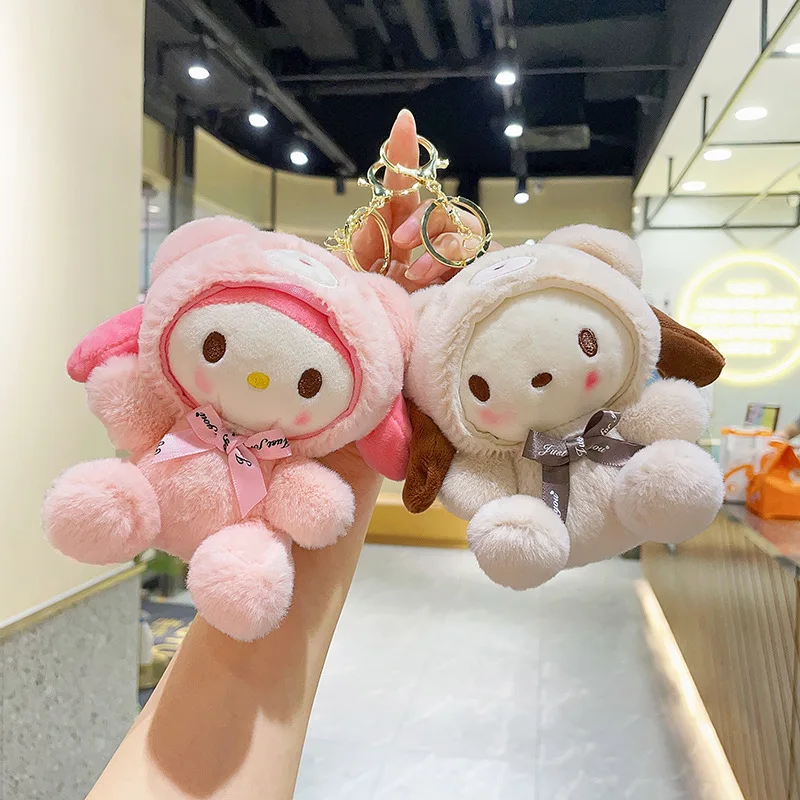 12cm Cute Sanrioo Plush Toy For Children Helloo a Kitty Pendant Kuromi Cartoon Key Chain