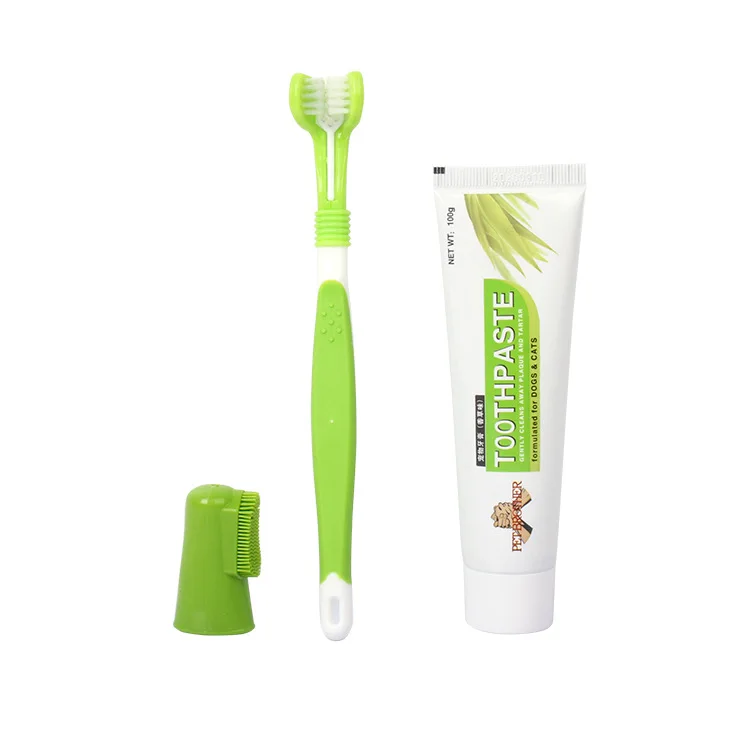 
Factory Cheap Pet Three Heads Toothbrush and Toothpaste Cleaning Pet teeth Pet Grooming Tools 