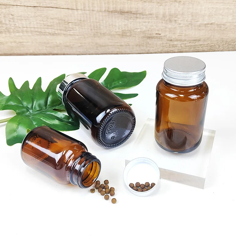 Wide Mouth 100CC 120cc Pill Supplement Capsule Glass Bottle with internal thread Cap 100ml Glass Bottle for Health Product Use