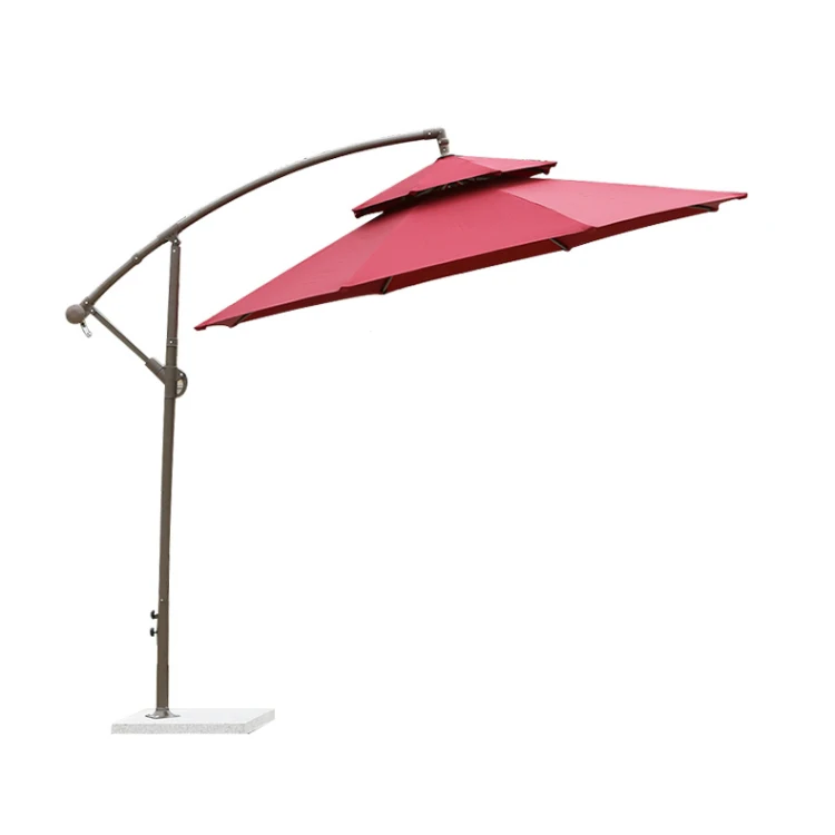 Outdoor Hanging Banana Umbrella Waterproof Cantilever Garden Beach Patio Sun Canvas Parasol Double Layer